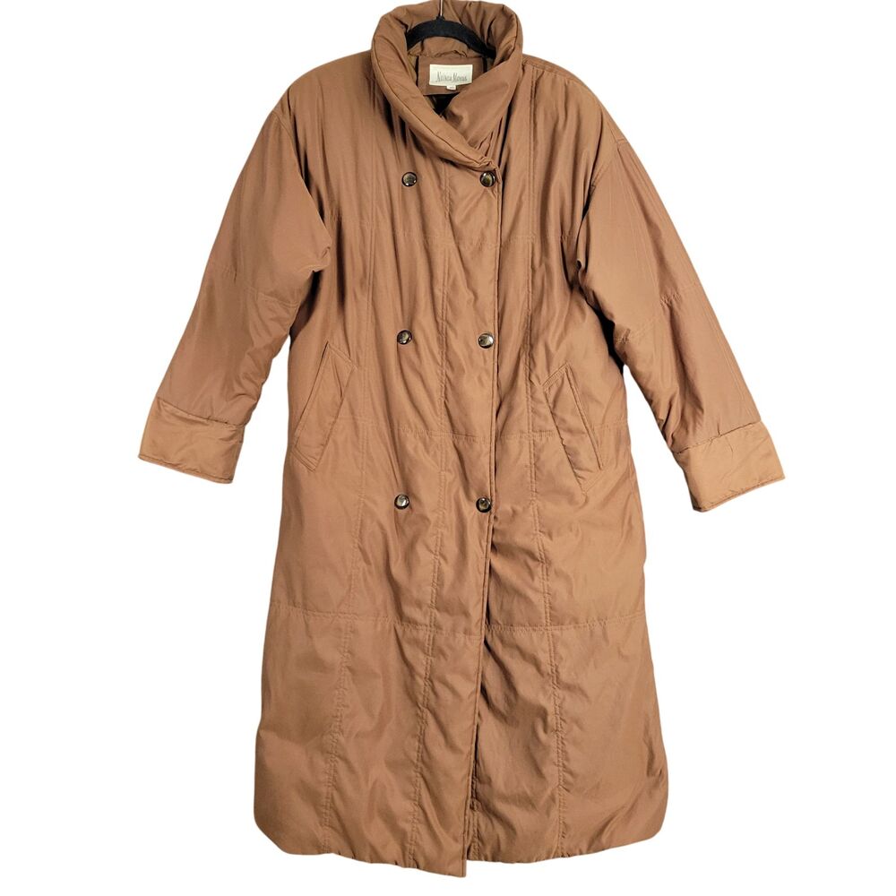 NEIMAN MARCUS Brown Duck Down Quilted Long Double Breasted Coat SIZE XS